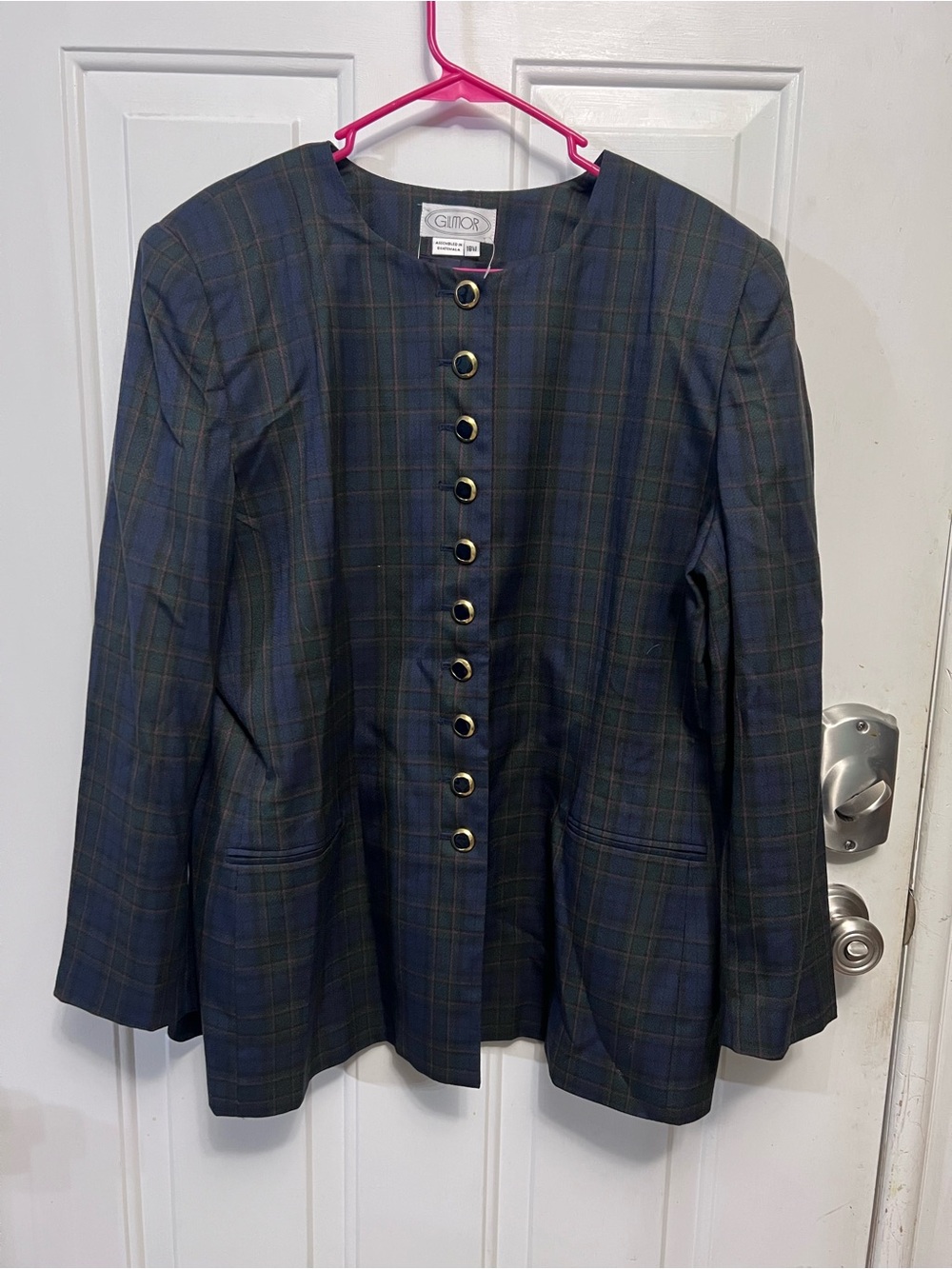 Vintage Gilmor Women’s 18W Plaid Jacket Blazer Navy Green Burgundy NWT